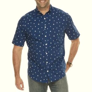 Izod Short Sleeve Button Down Shirt Sailboat Print Men's sz. Medium Blue